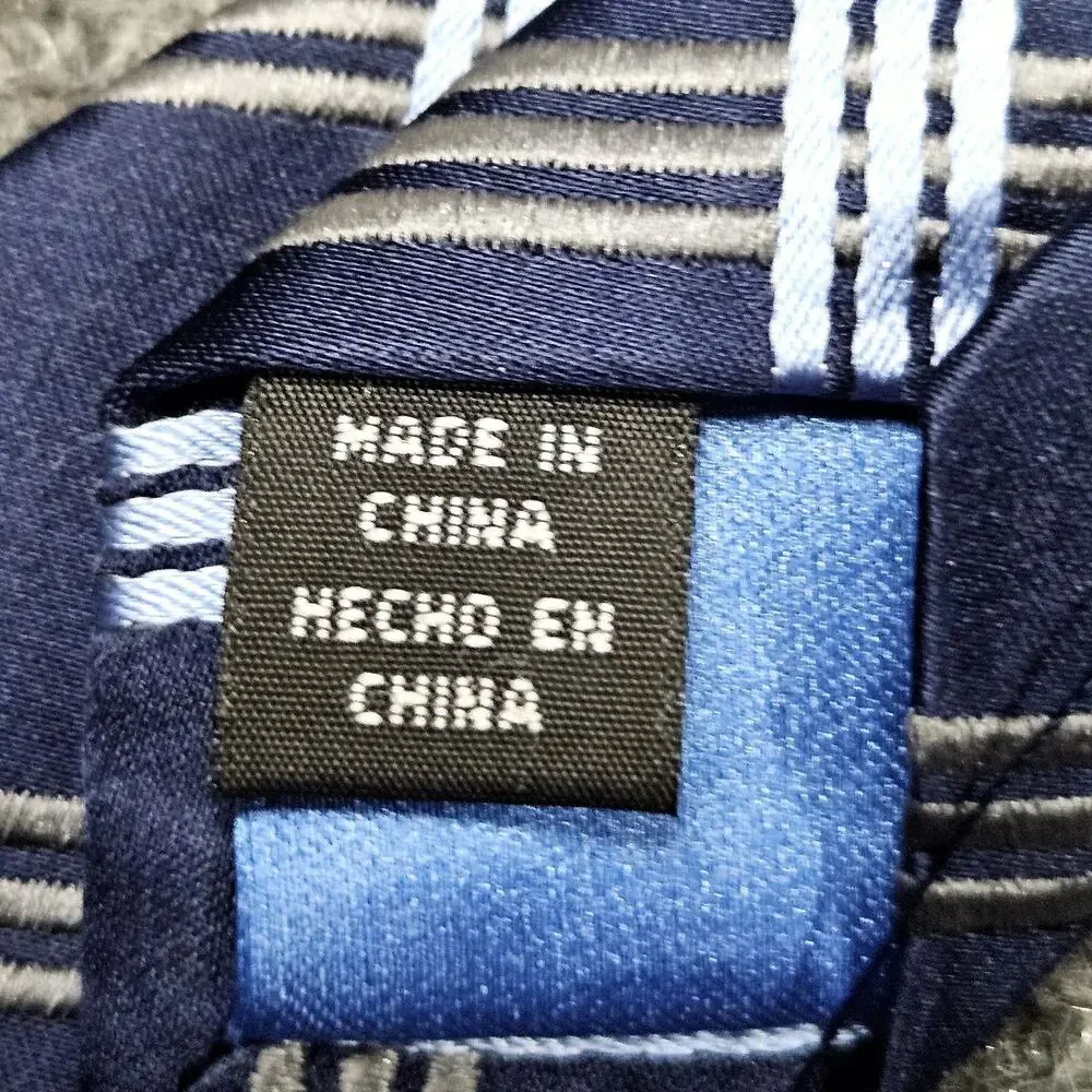 Bugatti Neck Tie Blue Diamond Plaid‎ Pattern 100% Silk Navy White Band Stripes